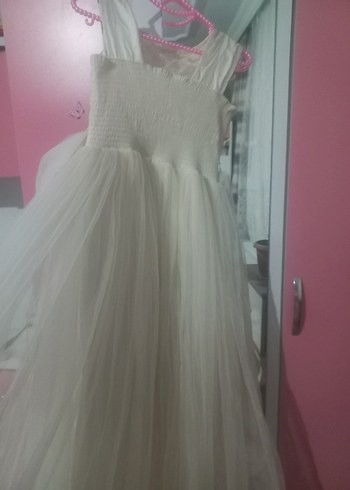 Kız Çocuk Bej Dantel İşlemeli Elbise - Görsel 4