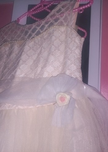 Kız Çocuk Bej Dantel İşlemeli Elbise - Görsel 5