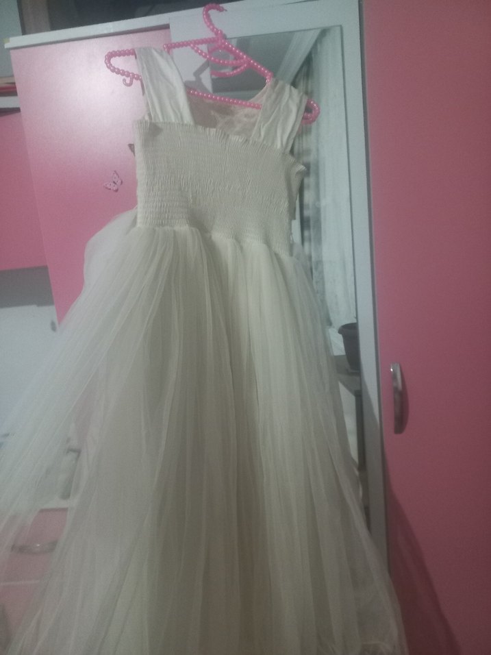 Kız Çocuk Bej Dantel İşlemeli Elbise - Görsel 3