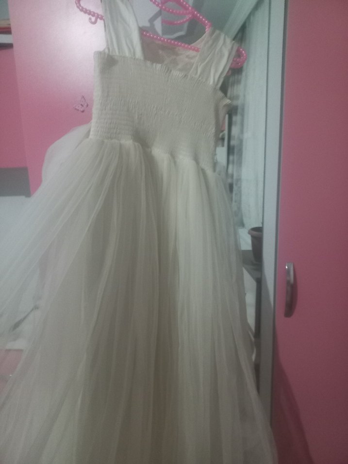 Kız Çocuk Bej Dantel İşlemeli Elbise - Görsel 4