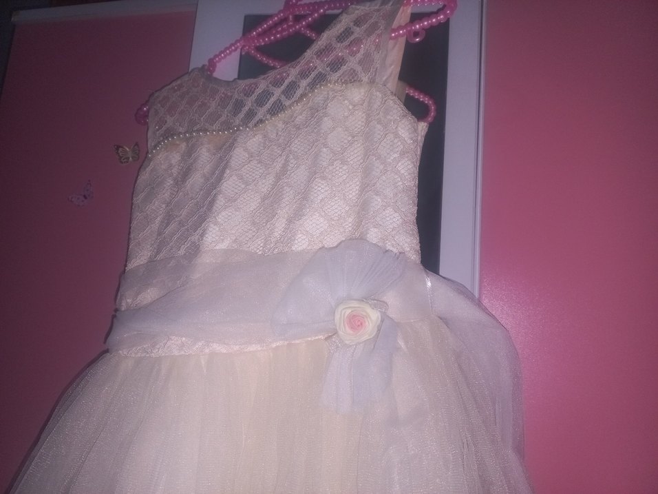 Kız Çocuk Bej Dantel İşlemeli Elbise - Görsel 5