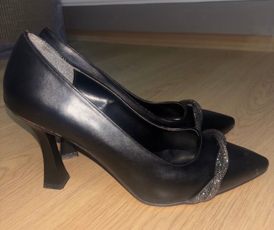 Klasik Siyah Deri Stiletto Yılan Desenli - Görsel 2