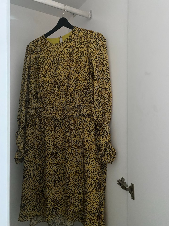 Kahverengi Desenli Midi Kadın Elbise - Görsel 2