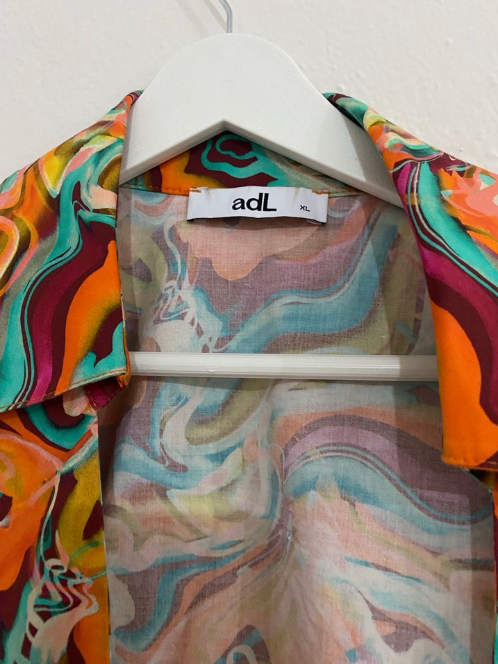 Renkli Tie-Dye Mini Bohem Kısa Kollu Gömlek - Görsel 2