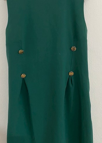 Düğmeli Yeşil Uzun Kadın Elbise - Görsel 3