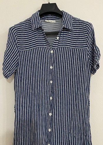 Mavi Çizgili Kadın Gömlek - Batik - Görsel 3