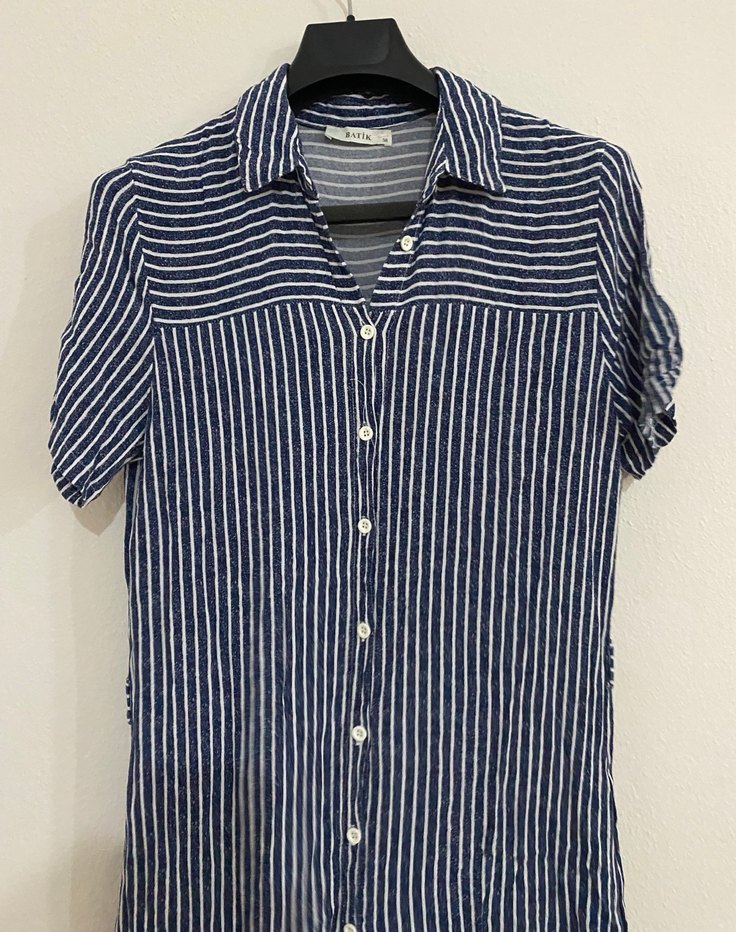 Mavi Çizgili Kadın Gömlek - Batik - Görsel 3