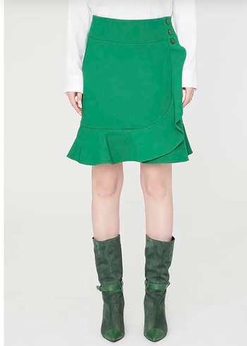 Yeşil Fırfırlı Mini Etek - Görsel 4