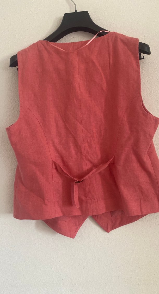 Düğmeli Pembe Keten Kadın Yelek - Görsel 3