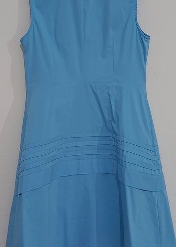 Nakışlı Mavi Midi Boy Kolsuz Elbise - Görsel 3