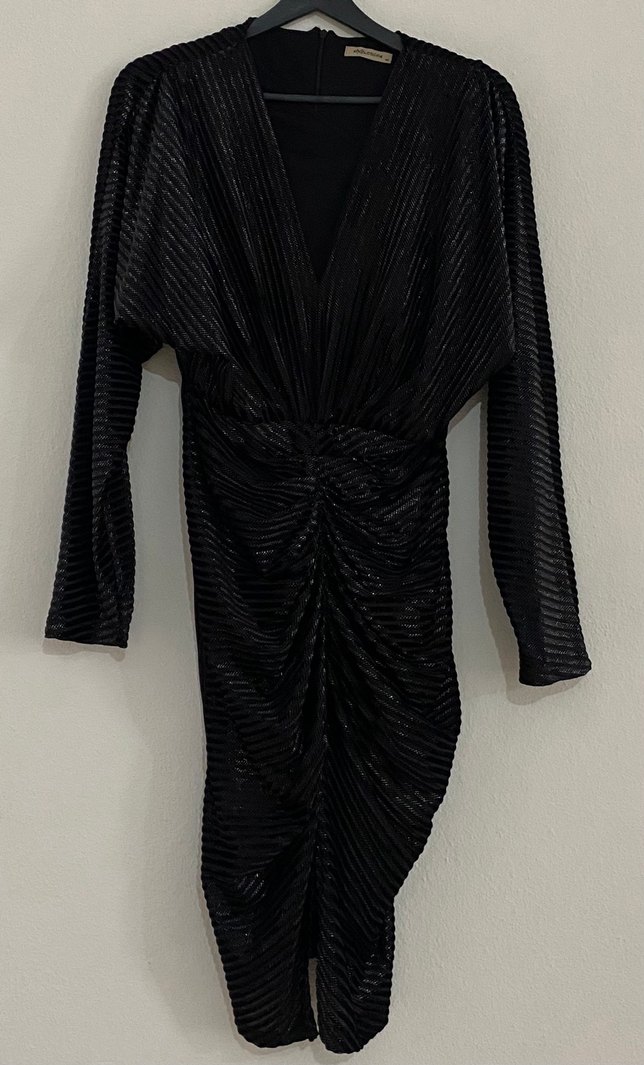 Explasıon marka Kollu Siyah Pilili Kadın Elbise - Görsel 2