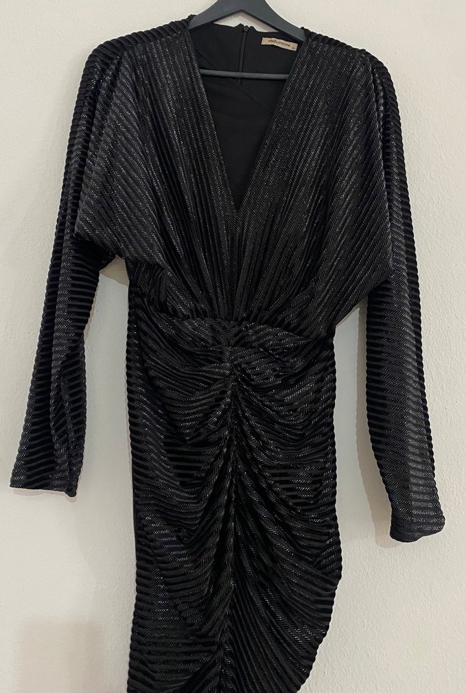 Explasıon marka Kollu Siyah Pilili Kadın Elbise - Görsel 3