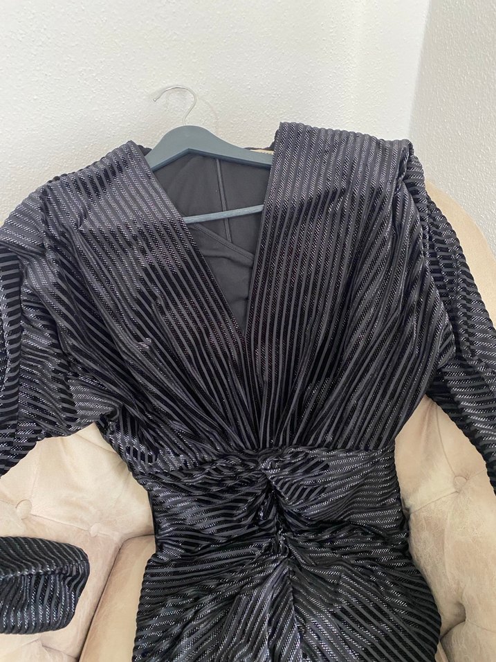 Explasıon marka Kollu Siyah Pilili Kadın Elbise - Görsel 5