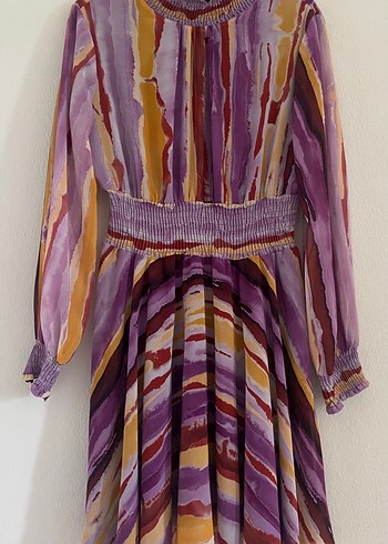 Uzun Kollu Pileli Bohem Kadın Elbise - Görsel 2