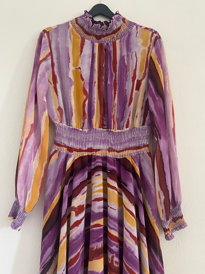 Uzun Kollu Pileli Bohem Kadın Elbise - Görsel 3