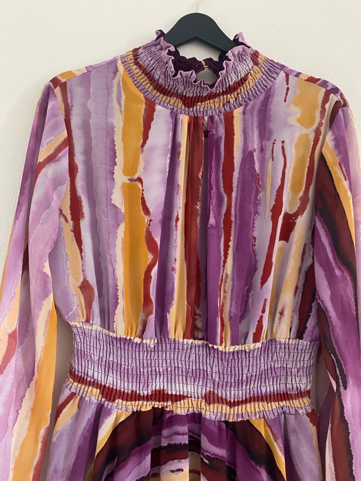 Uzun Kollu Pileli Bohem Kadın Elbise - Görsel 4