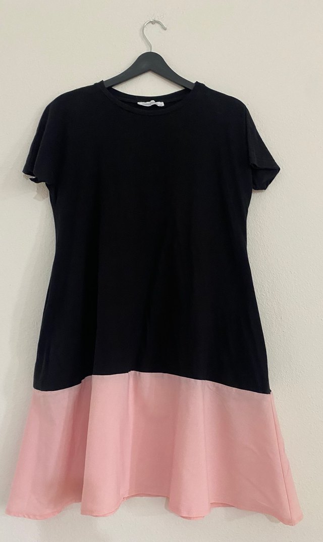 Kısa Kollu Siyah-Pembe Mini Elbise - Görsel 2