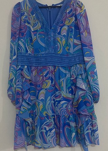 Uzun Kollu Renkli Bohem Elbise - Görsel 2