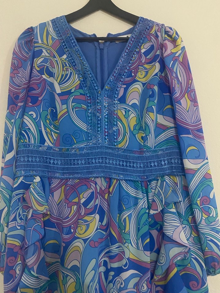 Uzun Kollu Renkli Bohem Elbise - Görsel 3