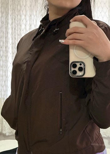 Kadın Kahverengi Yüksek Yakalı Fermuarlı Ceket - Görsel 4