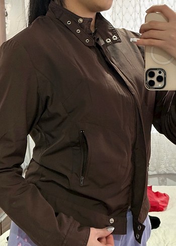 Kadın Kahverengi Yüksek Yakalı Fermuarlı Ceket - Görsel 2