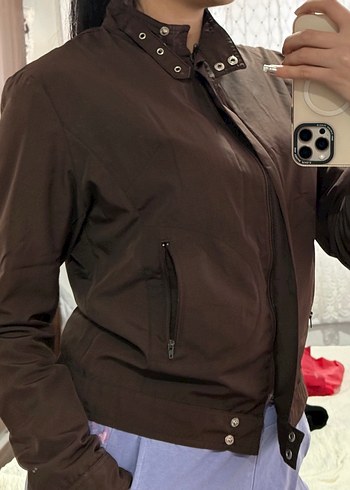 Kadın Kahverengi Yüksek Yakalı Fermuarlı Ceket - Görsel 3