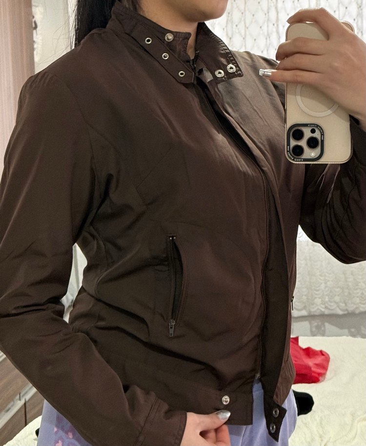 Kadın Kahverengi Yüksek Yakalı Fermuarlı Ceket - Görsel 2