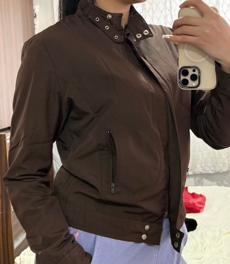 Kadın Kahverengi Yüksek Yakalı Fermuarlı Ceket - Görsel 3