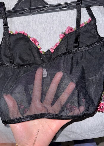 Dantel İşlemeli Siyah-Pembe Büstiyer - Görsel 3