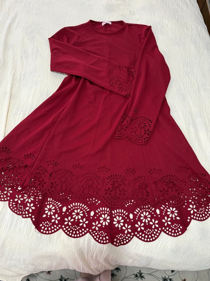 Bordo Fırfırlı Kadın tunik - Görsel 5