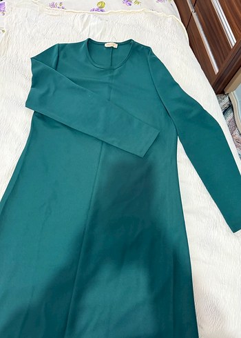 Yeşil V Yakalı Uzun Kollu Uzun Elbise - Görsel 4