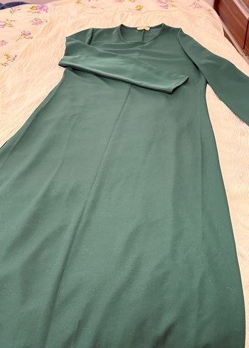 Yeşil V Yakalı Uzun Kollu Uzun Elbise - Görsel 2