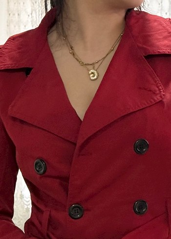 Kırmızı trenckot kadın - Görsel 3