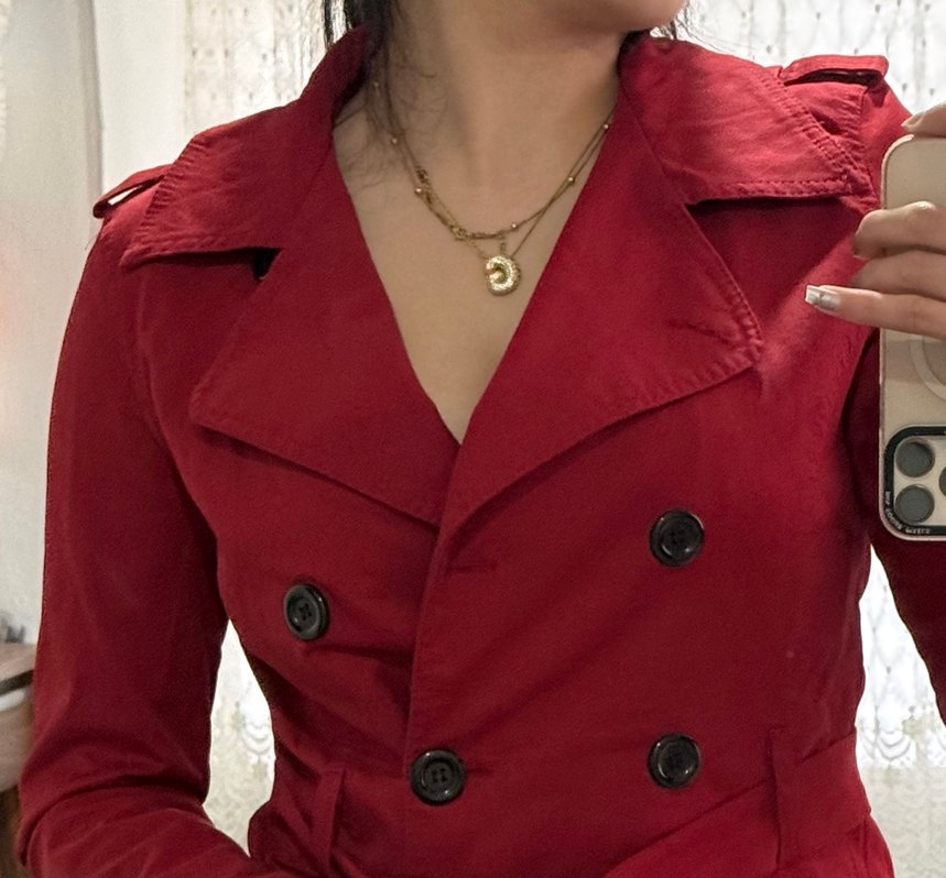 Kırmızı trenckot kadın - Görsel 3