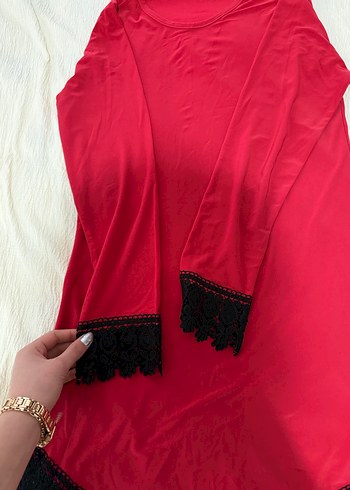 Uzun Kırmızı Bohem Nakışlı Kadın Sabahlık - Görsel 2