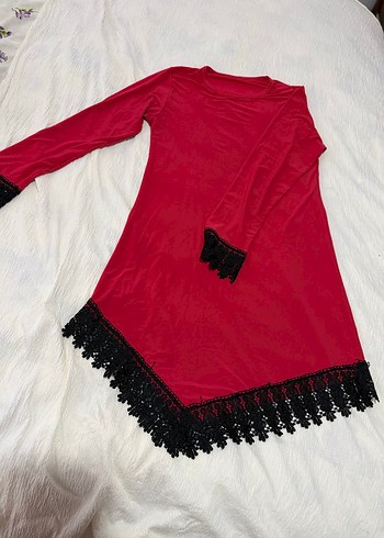 Uzun Kırmızı Bohem Nakışlı Kadın Sabahlık - Görsel 3