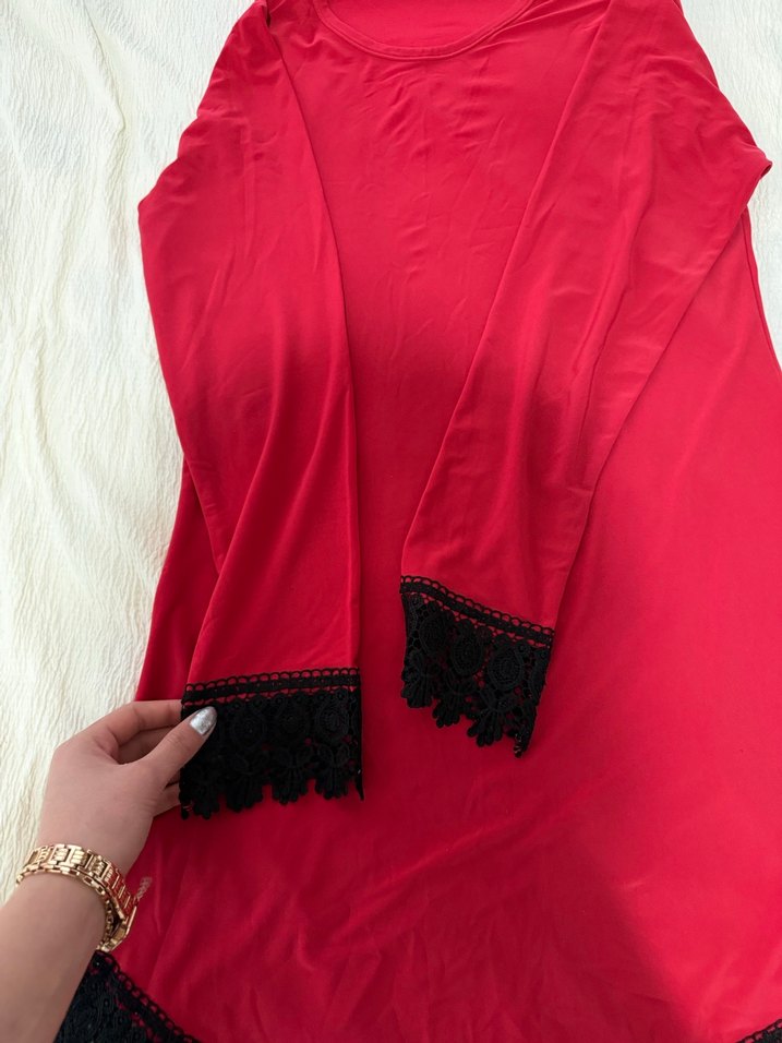 Uzun Kırmızı Bohem Nakışlı Kadın Sabahlık - Görsel 2