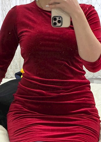 Koyu Kırmızı Uzun Kollu Midi Elbise - Görsel 4