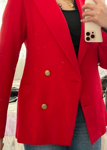 Düğmeli Kırmızı Kadın Blazer Ceket - Görsel 7