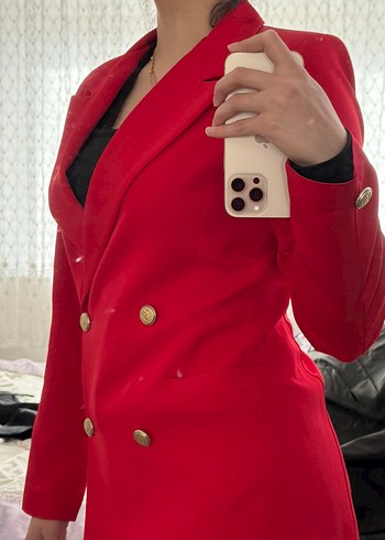 Düğmeli Kırmızı Kadın Blazer Ceket - Görsel 3