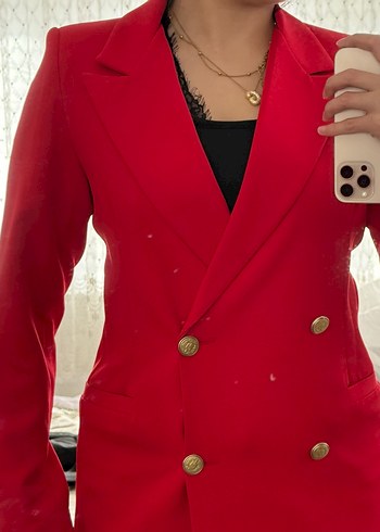 Düğmeli Kırmızı Kadın Blazer Ceket - Görsel 5