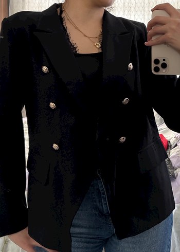 Düğmeli Siyah Kadın Blazer Ceket - Görsel 6