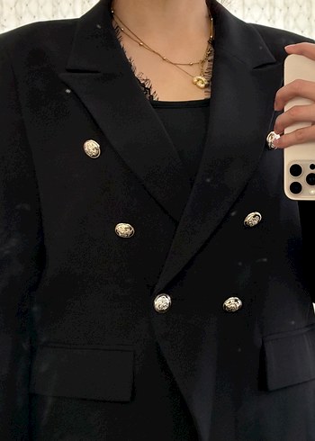 Düğmeli Siyah Kadın Blazer Ceket - Görsel 4