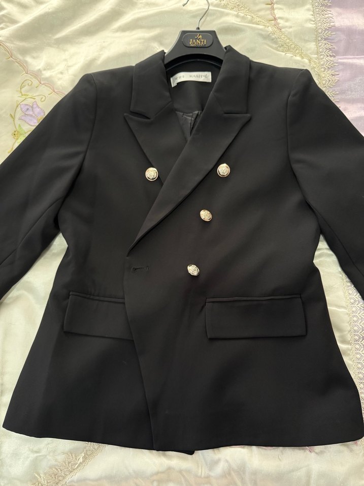 Düğmeli Siyah Kadın Blazer Ceket - Görsel 2