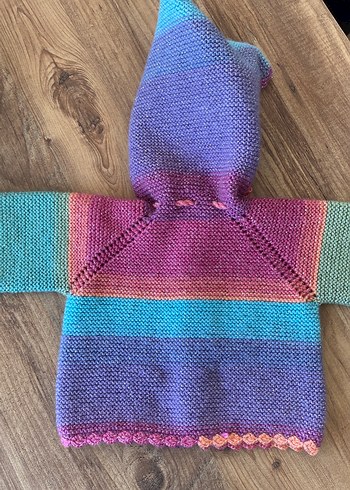 Kız Çocuk Pastel Renkli Kapüşonlu Örgü Hırka - Görsel 4