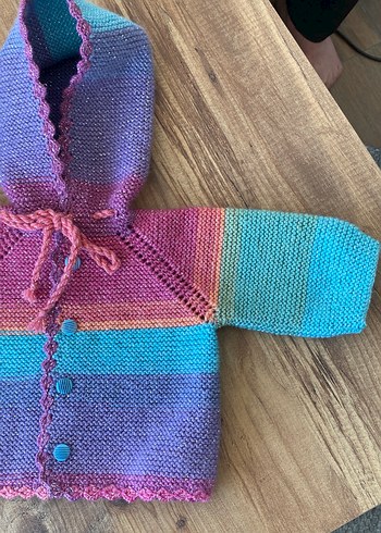 Kız Çocuk Pastel Renkli Kapüşonlu Örgü Hırka - Görsel 3