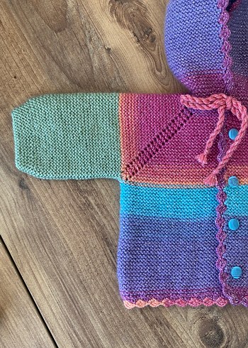 Kız Çocuk Pastel Renkli Kapüşonlu Örgü Hırka - Görsel 2