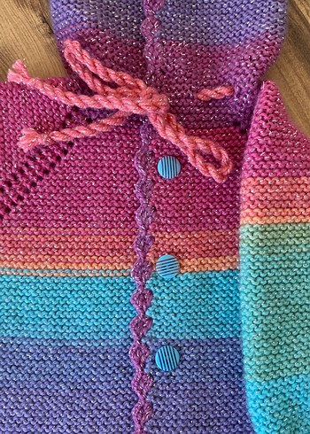 Kız Çocuk Pastel Renkli Kapüşonlu Örgü Hırka - Görsel 5