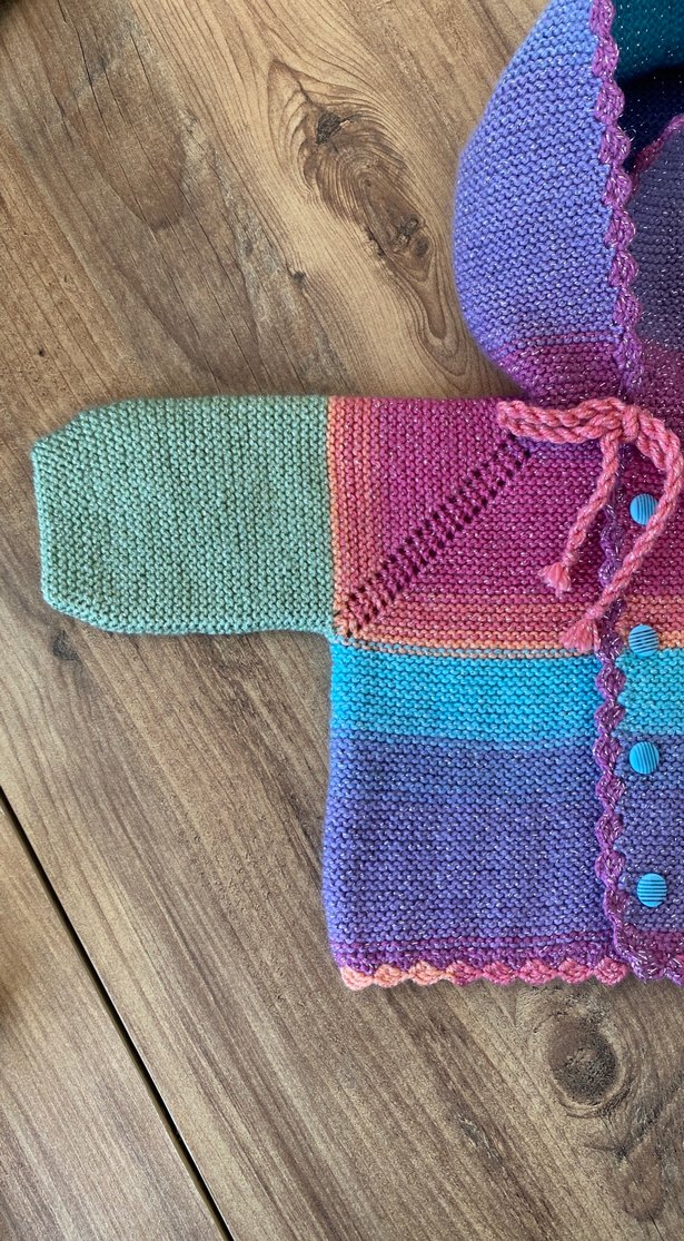 Kız Çocuk Pastel Renkli Kapüşonlu Örgü Hırka - Görsel 2