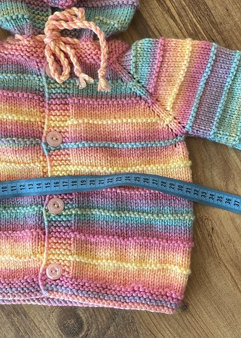 Kız Çocuk Kapüşonlu Renkli Örgü Hırka - Görsel 7